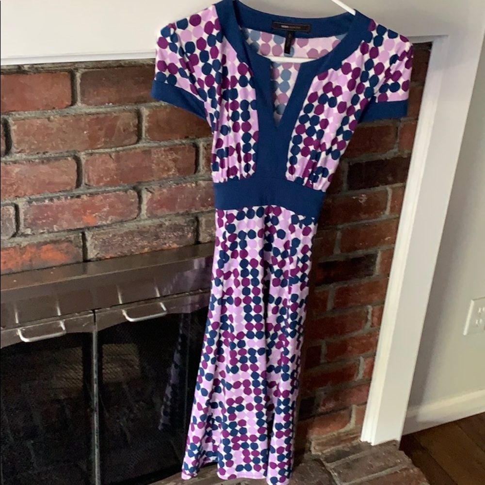 Blue and purple dot v neck dress by BCBGMaxAzria